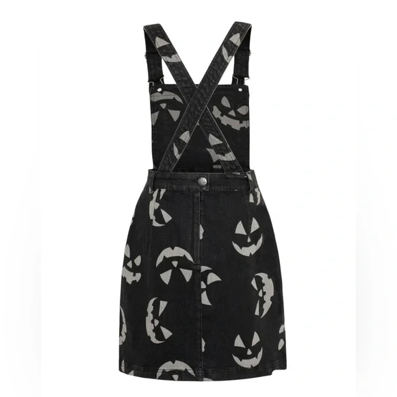 Hell Bunny Overall Skirt Womens Black Halloween Jackolantern Goth Spooky Size M - Picture 4 of 12
